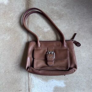 Vintage Fossil Tan Leather Shoulder Bag - Y2K - has a wallet attached